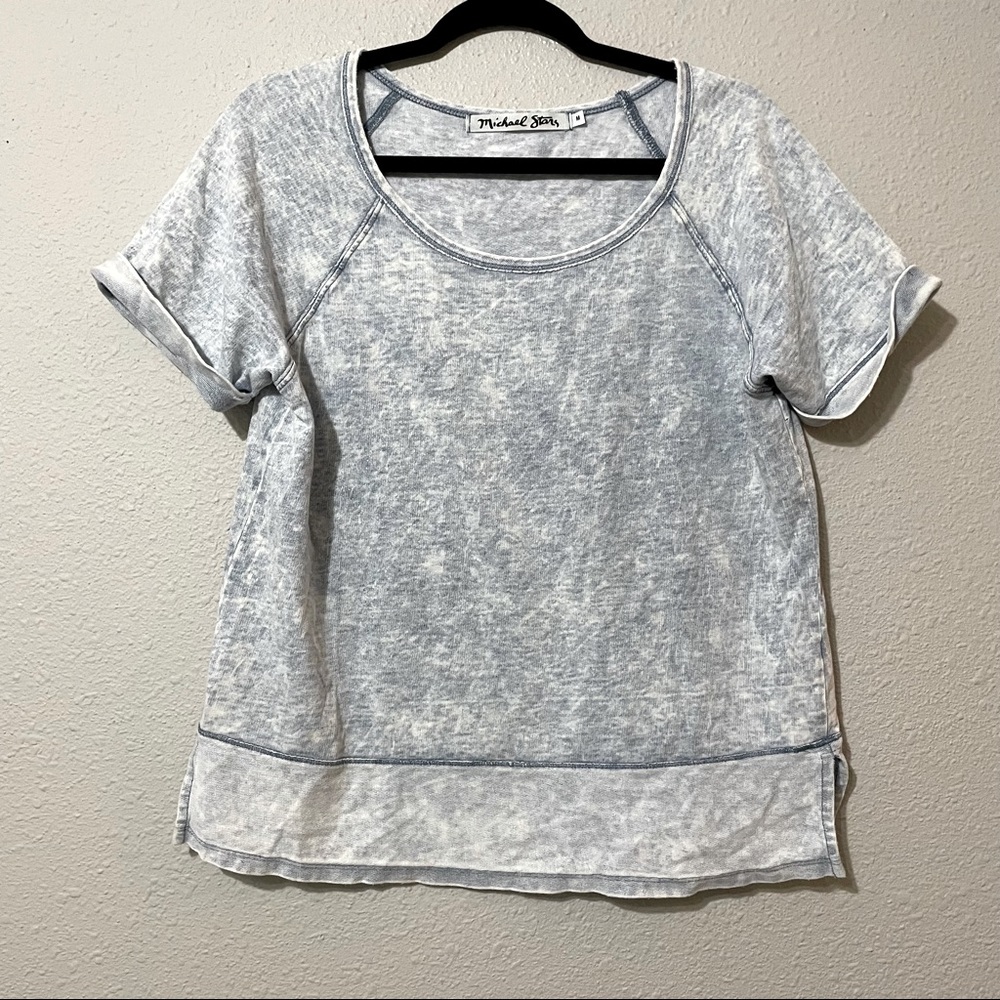 Michael Stars Blue Space Dye Short Sleeve Scoop Neck Blouse M